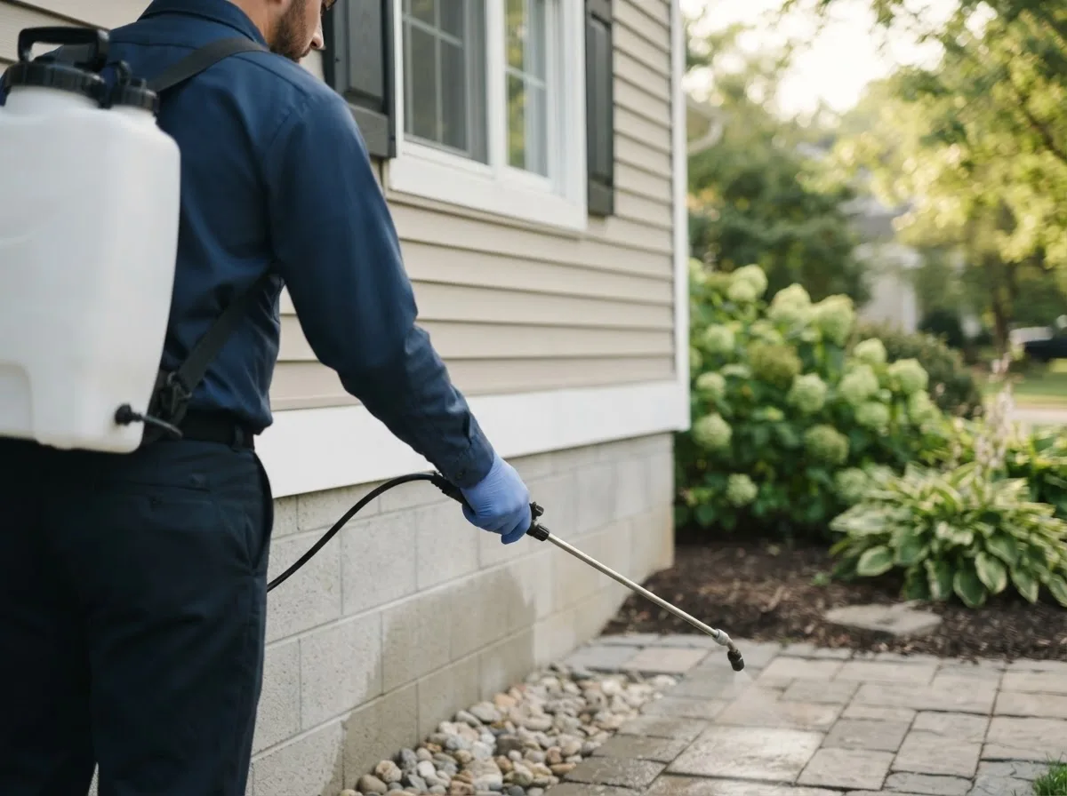 Pest control technician inspecting a home in Central Point, OR